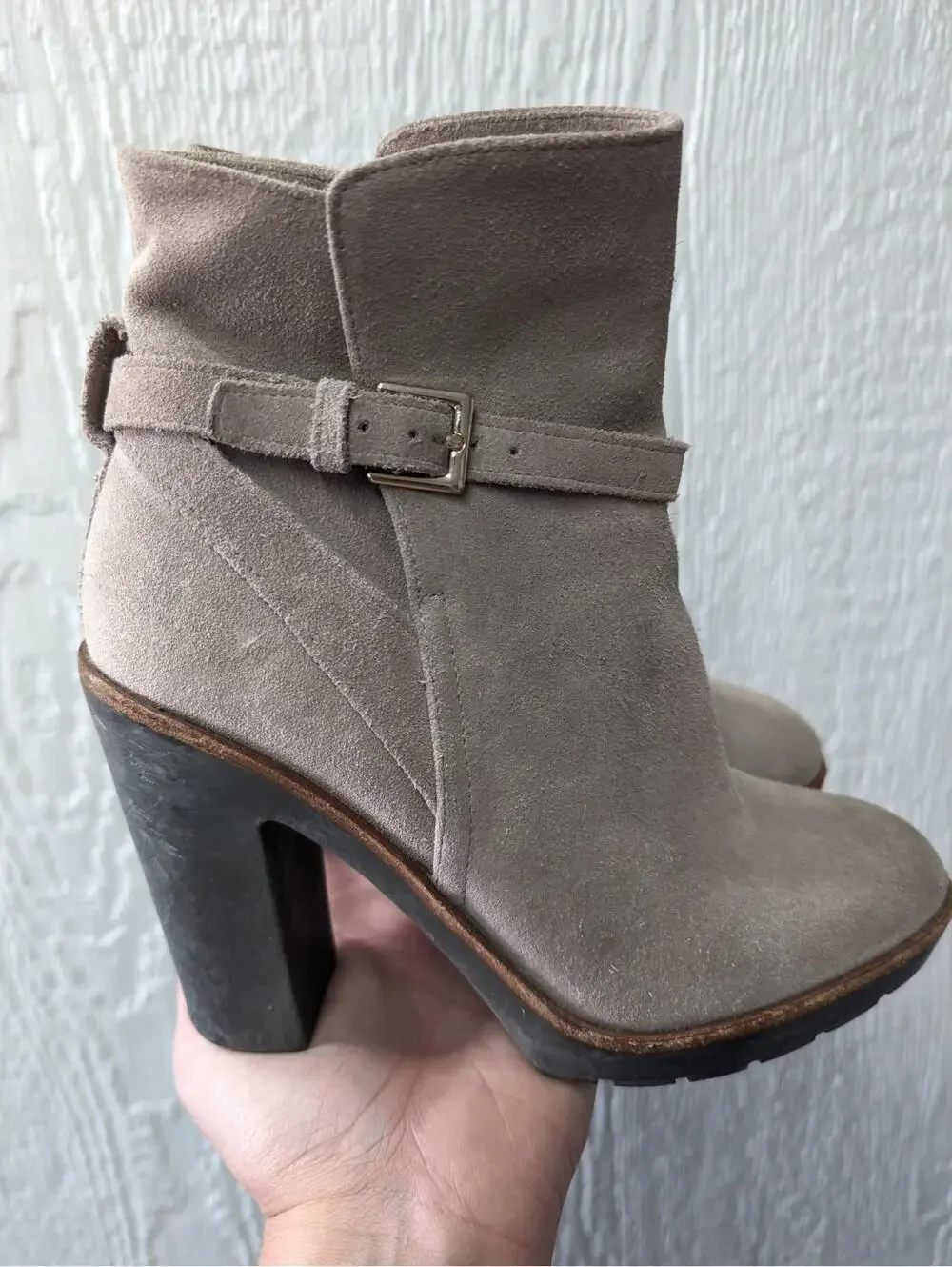 Kate Spade New York Suede Buckle Zip Block Heel Ankle Booties Size 7.5M